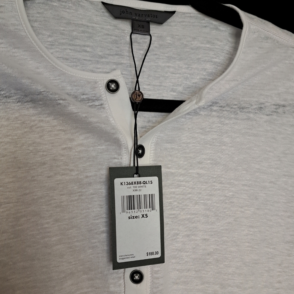 JOHN VARVATOS ◇ Bleeker Henley ◇ 100% Linen, Cream, Short Sleeve ◇ Size XS ◇ NWT - Picture 9 of 11